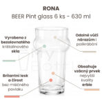 Sklenice na pivo RONA BEER Pint glass 6 ks - 630 ml - Obrázek 2
