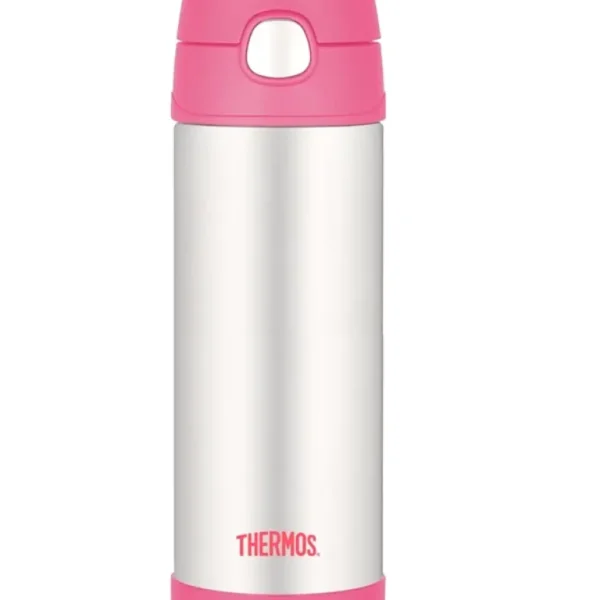 Dětská termoska s brčkem Thermos - růžově nerezová 470 ml